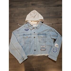 Indianapolis Colts NFL Women's Cropped Jean Jacket with Hood Size Large
